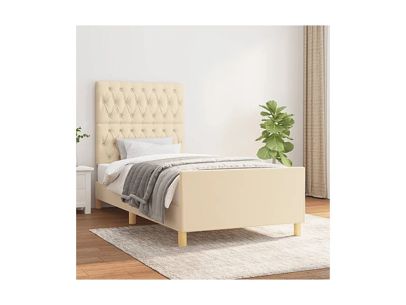 Bettgestell ohne Matratze Creme 90x190 cm Stoff