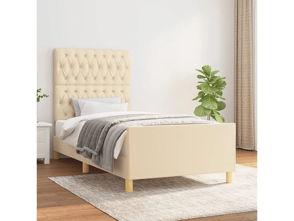 Cadre de lit sans matelas crème 90x190 cm tissu