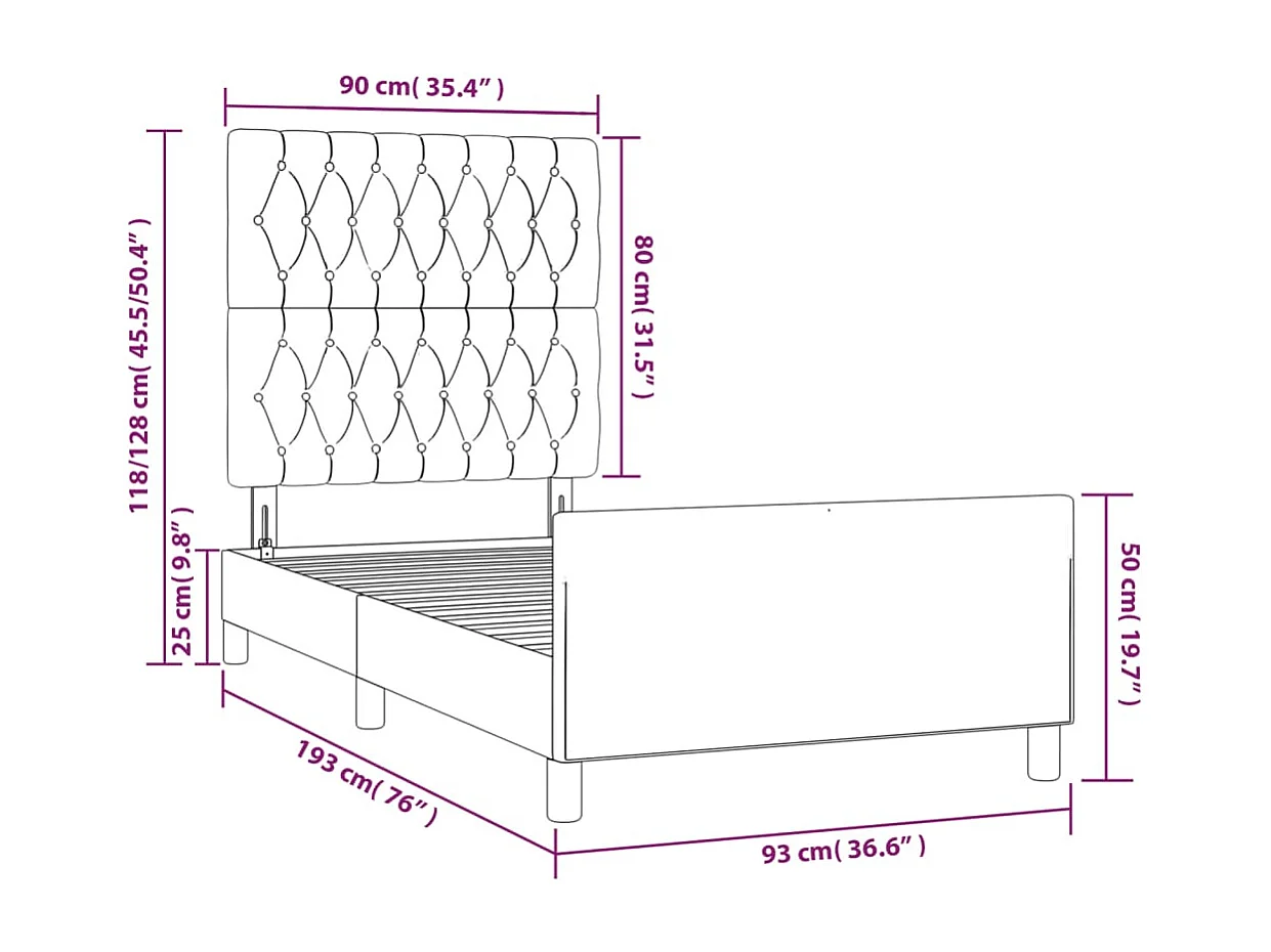 Cadre de lit sans matelas crème 90x190 cm tissu