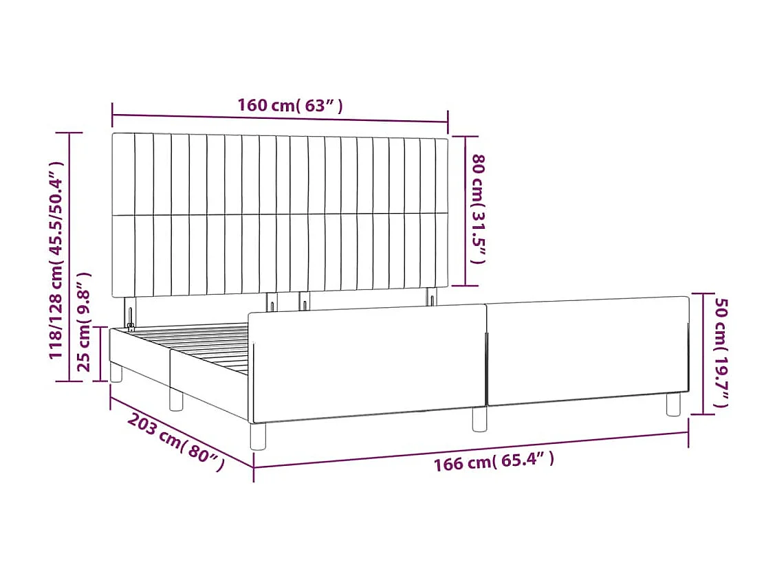 Cadre de lit sans matelas noir 160x200 cm velours