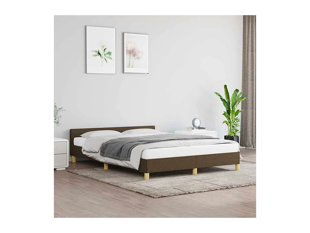 Cadre de lit sans matelas marron foncé 140x190 cm tissu