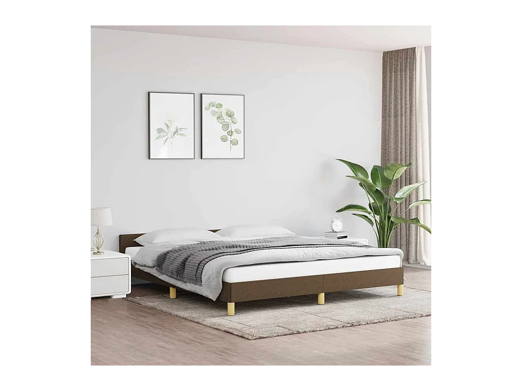 Cadre de lit sans matelas marron foncé 160x200 cm tissu