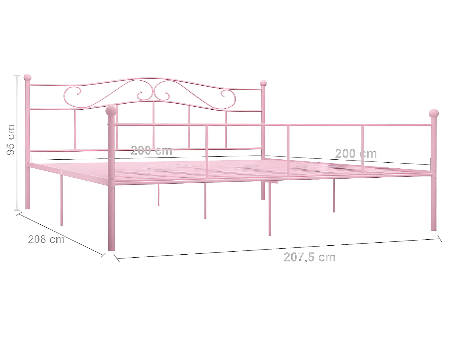 Cadre de lit Rose Métal 200x200 cm