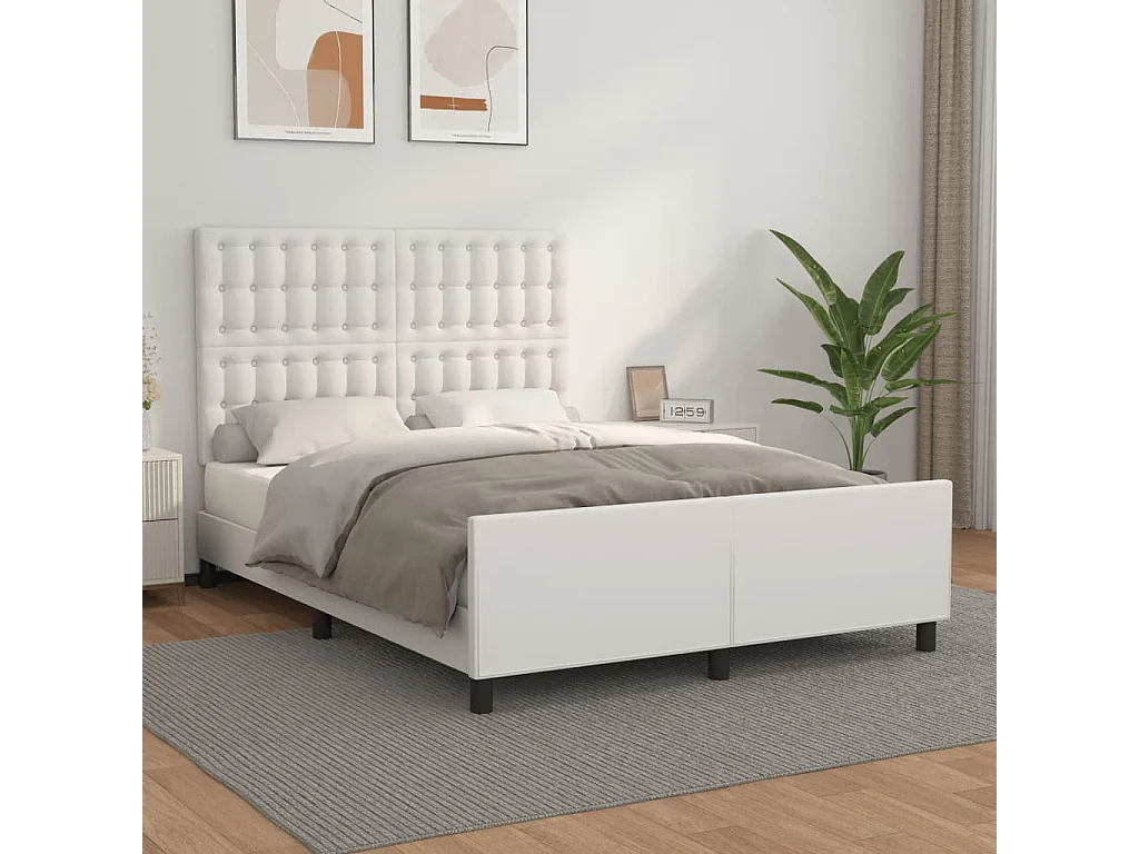 Cadre de lit sans matelas blanc 140x190 cm similicuir
