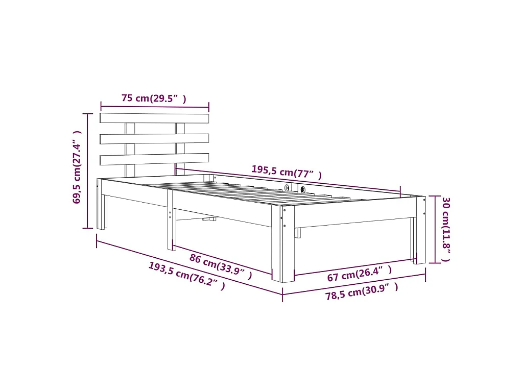 Cadre de lit sans matelas blanc 75x190 cm