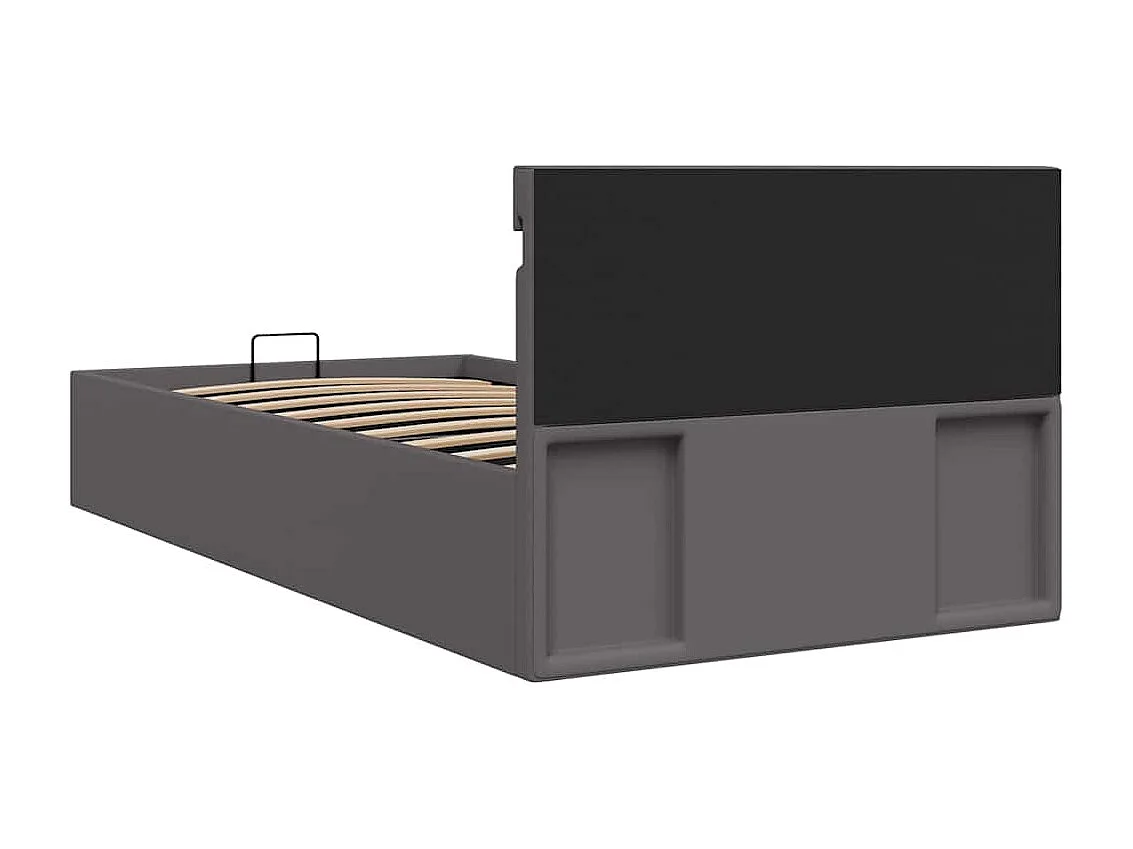 Bett mit Bettkasten Hydraulisch LED Grau Kunstleder 90x200 cm