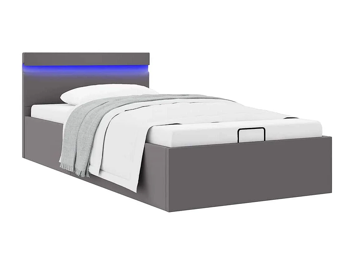 Bedframe met opslag hydraulisch LED kunstleer grijs 90x200 cm