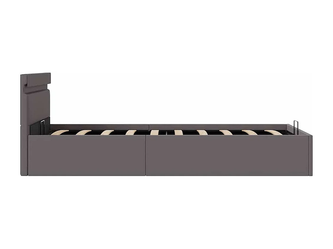 Bedframe met opslag hydraulisch LED kunstleer grijs 90x200 cm