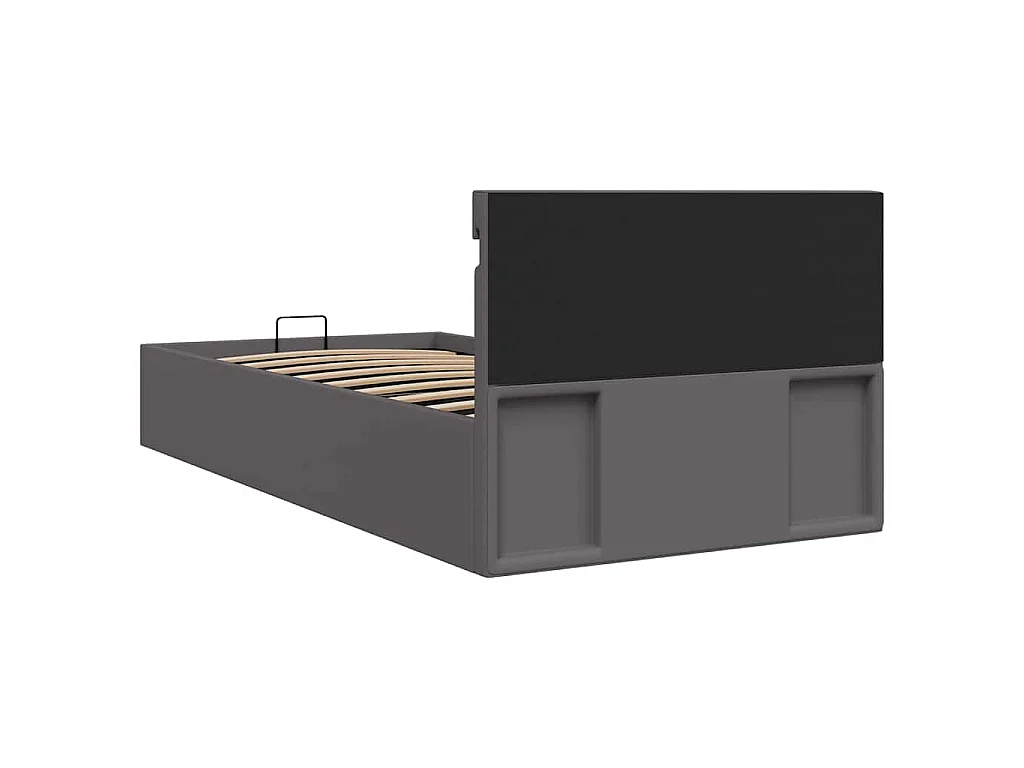 Bedframe met opslag hydraulisch LED kunstleer grijs 90x200 cm