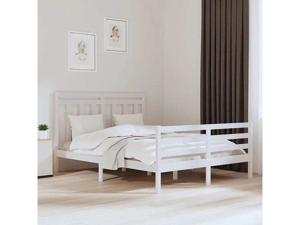 Cadre de lit sans matelas blanc 150x200 cm bois massif