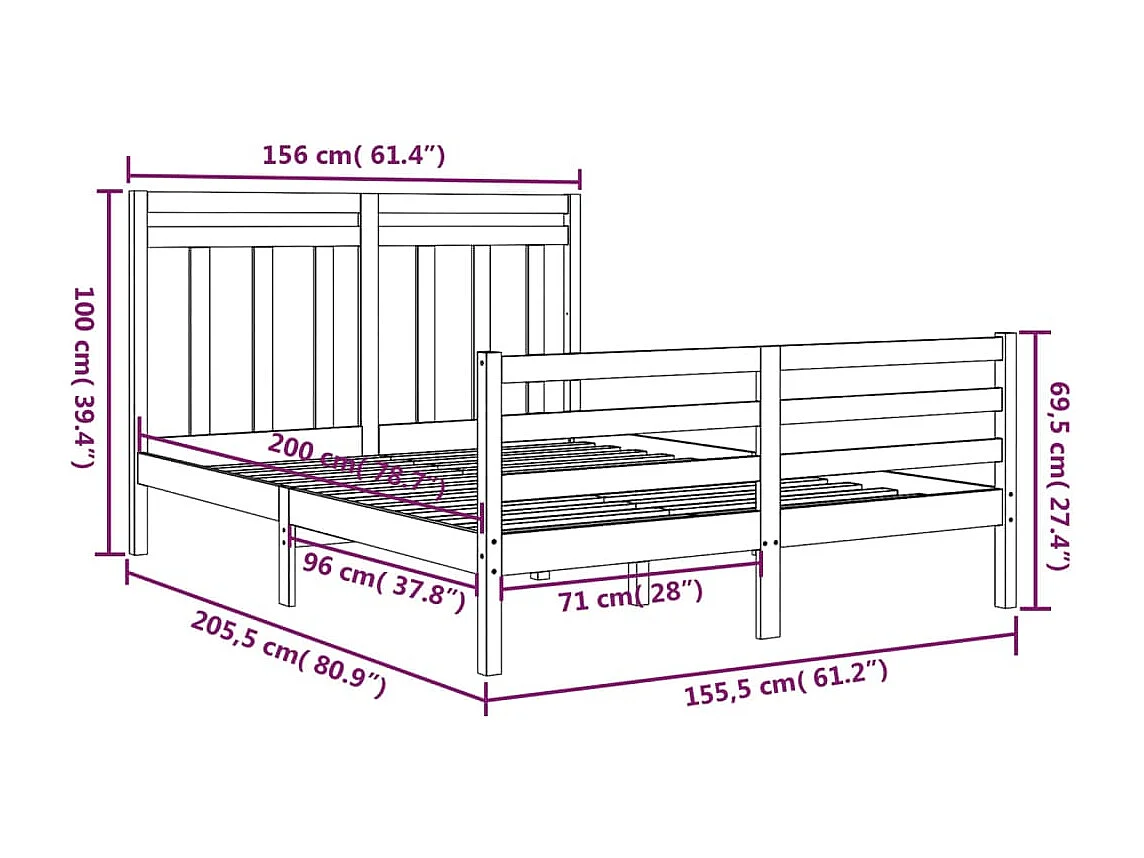 Cadre de lit sans matelas blanc 150x200 cm bois massif