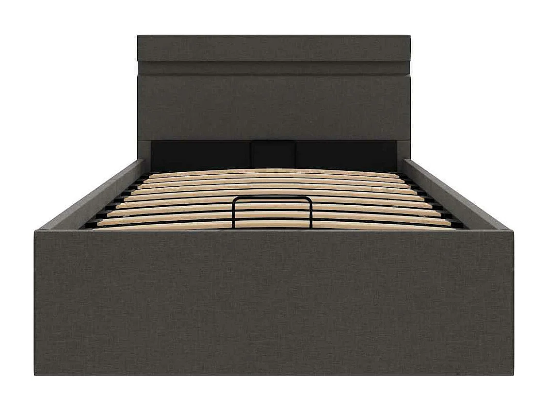 Cama hidráulica arrumação c/ LEDs 90x200cm tecido cinza-escuro
