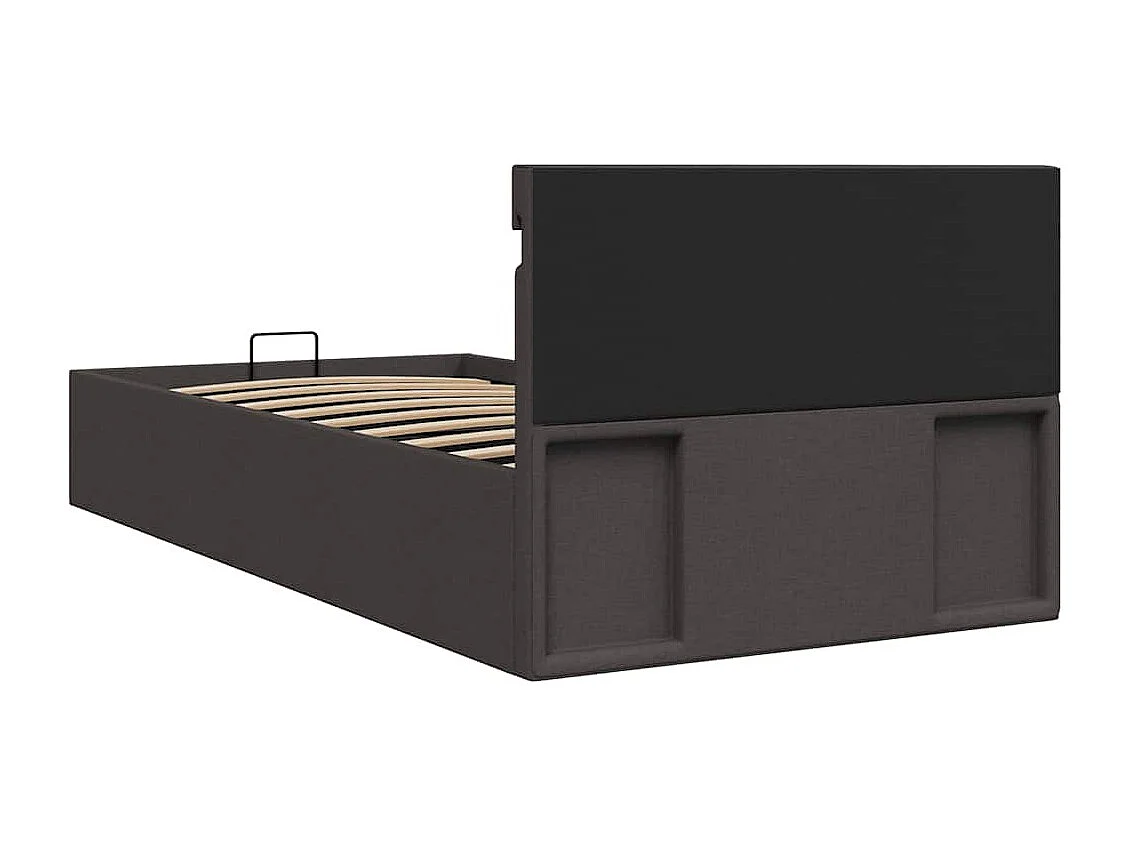 Cama hidráulica arrumação c/ LEDs 90x200cm tecido cinza-escuro