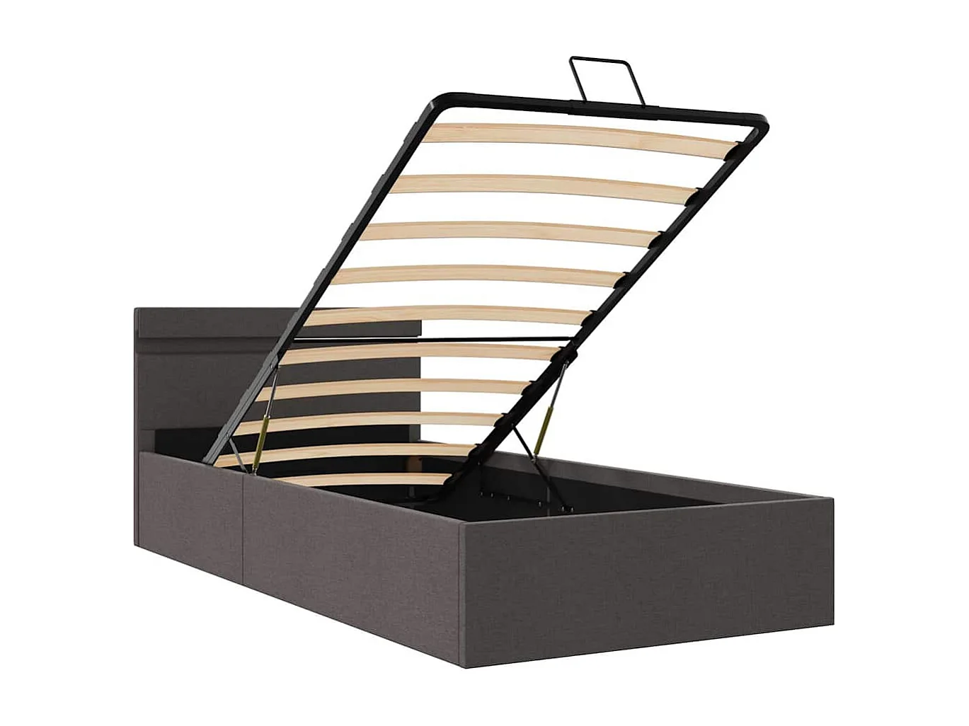 Cama hidráulica arrumação c/ LEDs 90x200cm tecido cinza-escuro