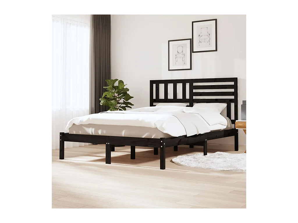 Estructura de cama de madera maciza pino negra 150x200 cm