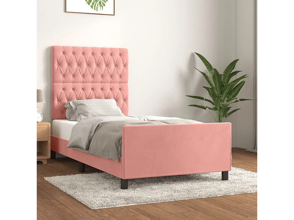 Bedframe met hoofdeinde fluweel roze 100x200 cm