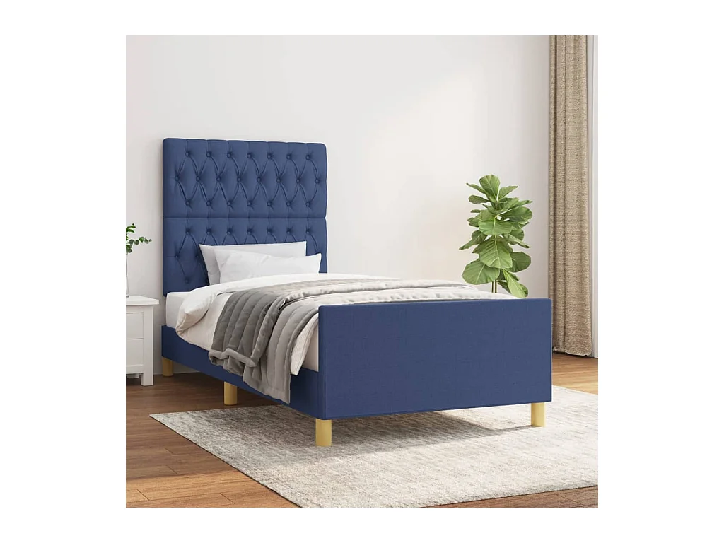 Cadre de lit sans matelas bleu 90x190 cm tissu