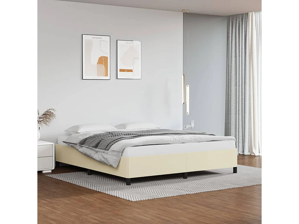 Estructura de cama sin colchón cuero sintético crema 160x200 cm