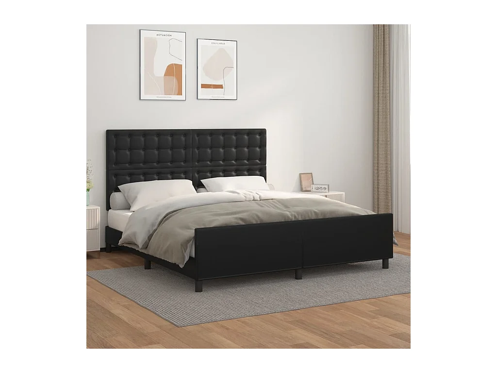 Giroletto con Testiera Nero 160x200 cm in Similpelle