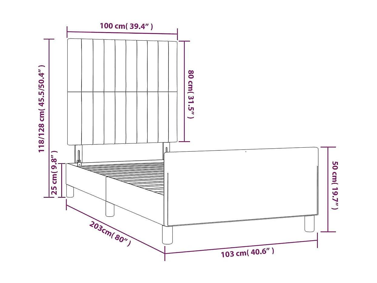Bettgestell ohne Matratze Blau 100x200 cm Stoff