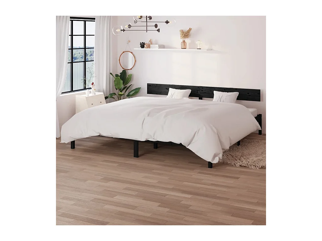 Cadre de lit sans matelas noir bois massif
