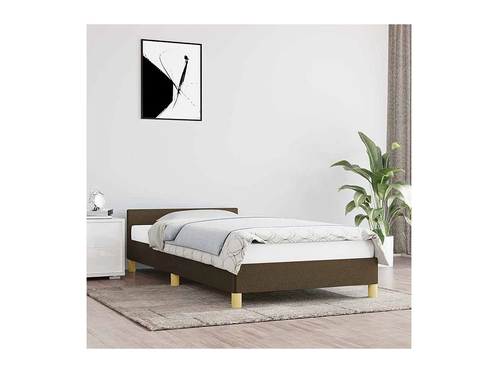 Cadre de lit sans matelas marron foncé 90x190 cm tissu