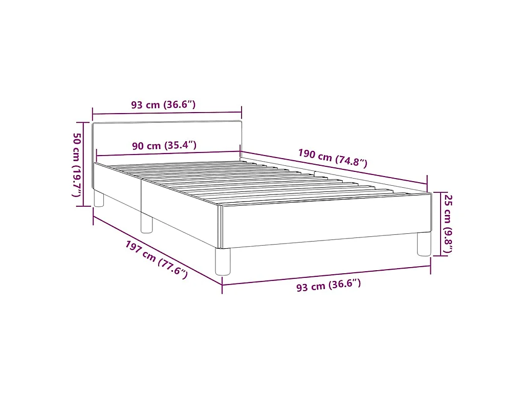 Bedframe zonder matras 90x190 cm stof donkerbruin