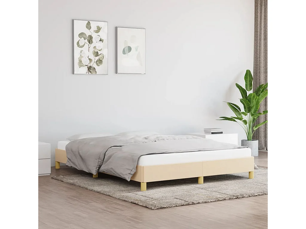 Cadre de lit sans matelas crème 140x190 cm tissu