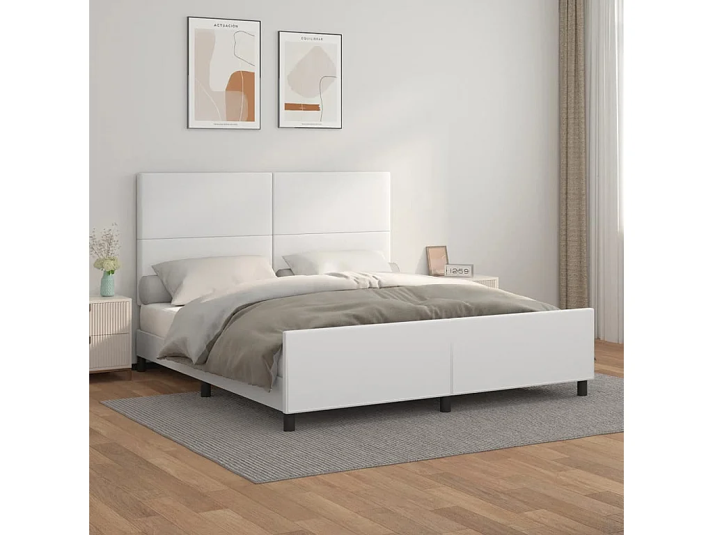 Cadre de lit sans matelas blanc similicuir