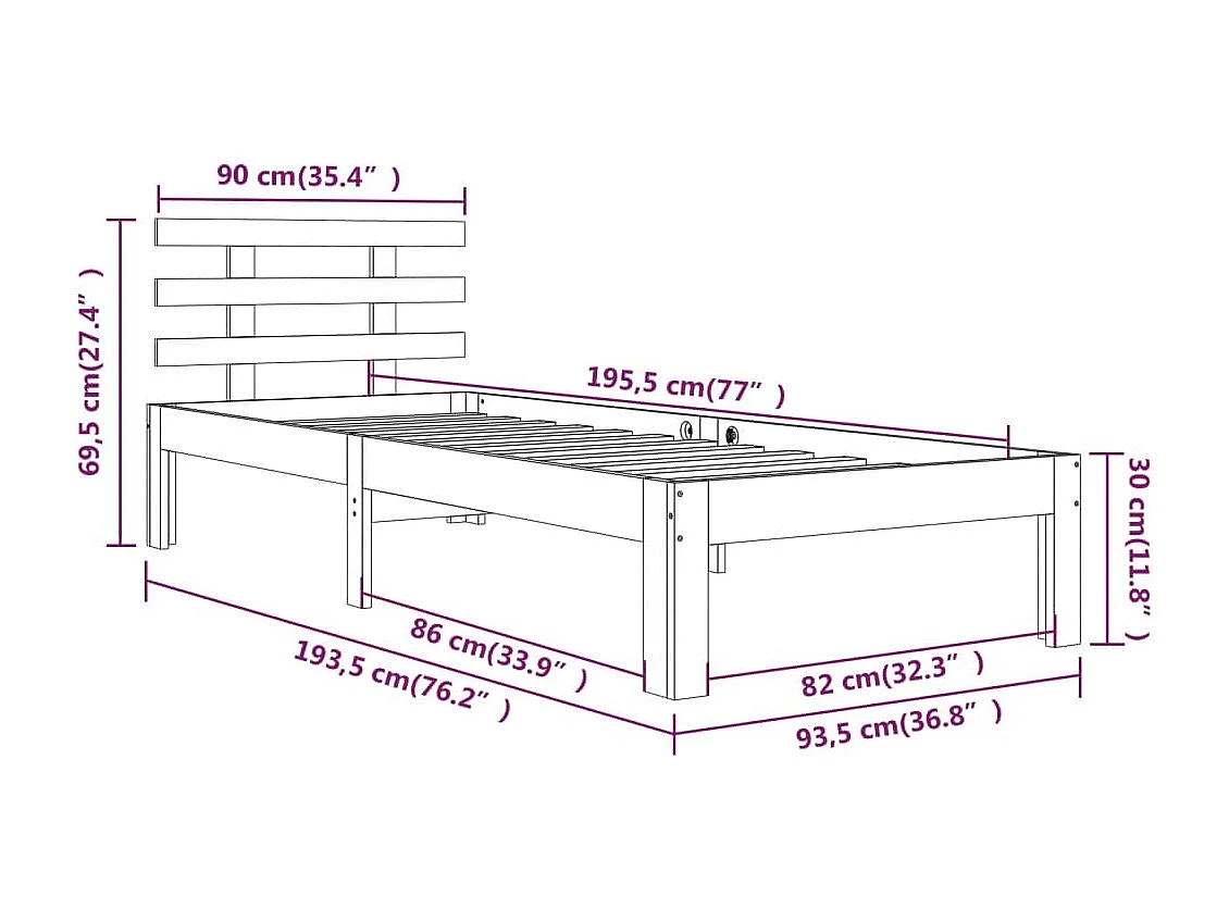 Cadre de lit sans matelas 90x190 cm