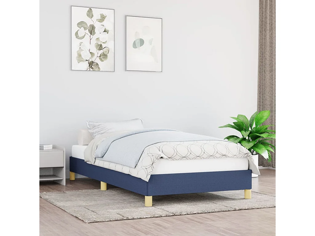 Cadre de lit sans matelas bleu 90x190 cm tissu