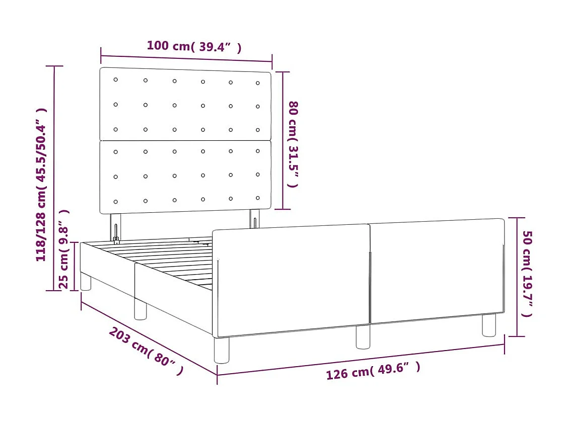 Cadre de lit sans matelas gris 120x200 cm similicuir