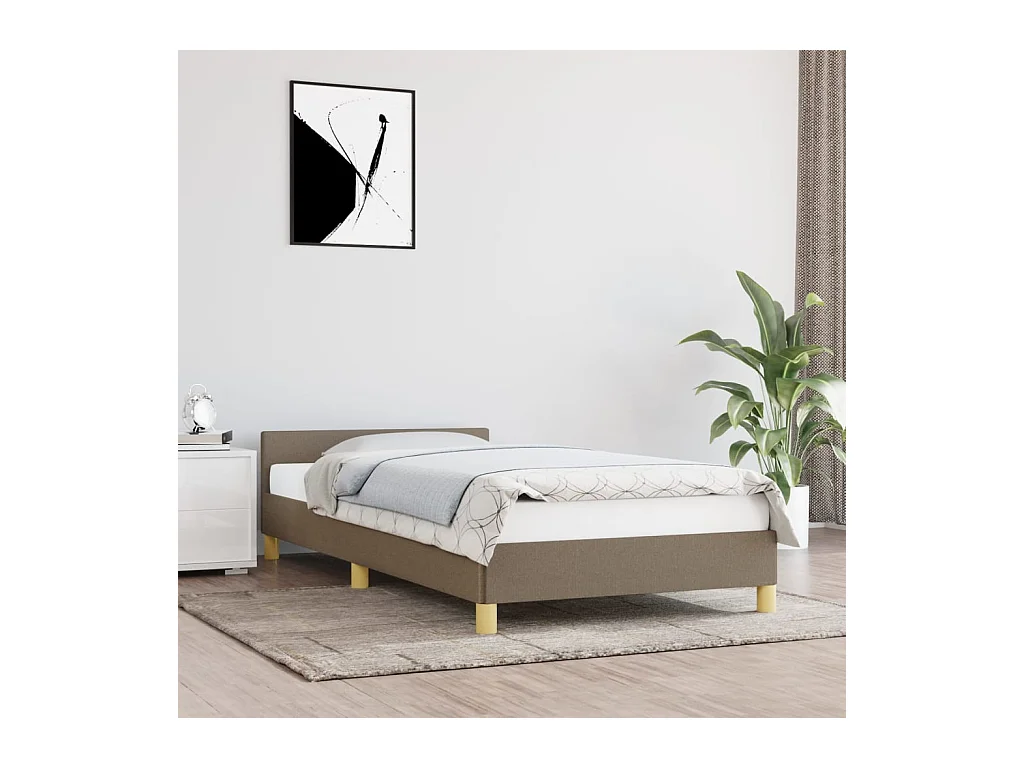 Cadre de lit avec tête de lit sans matelas taupe 80x200cm tissu