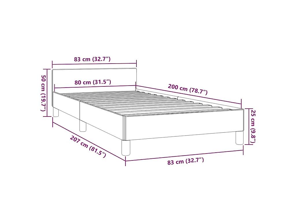 Cadre de lit avec tête de lit sans matelas taupe 80x200cm tissu
