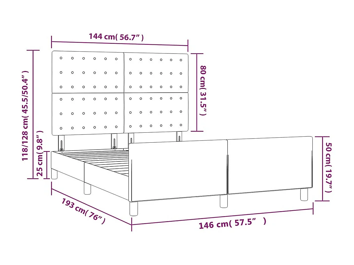 Cadre de lit sans matelas noir 140x190 cm velours