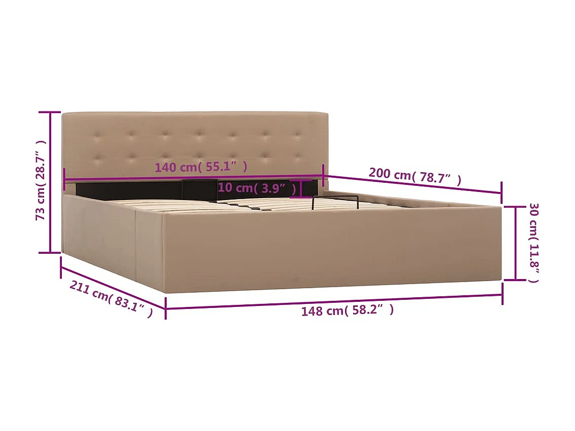 Cadre de lit à rangement hydraulique sans matelas 140x200 cm