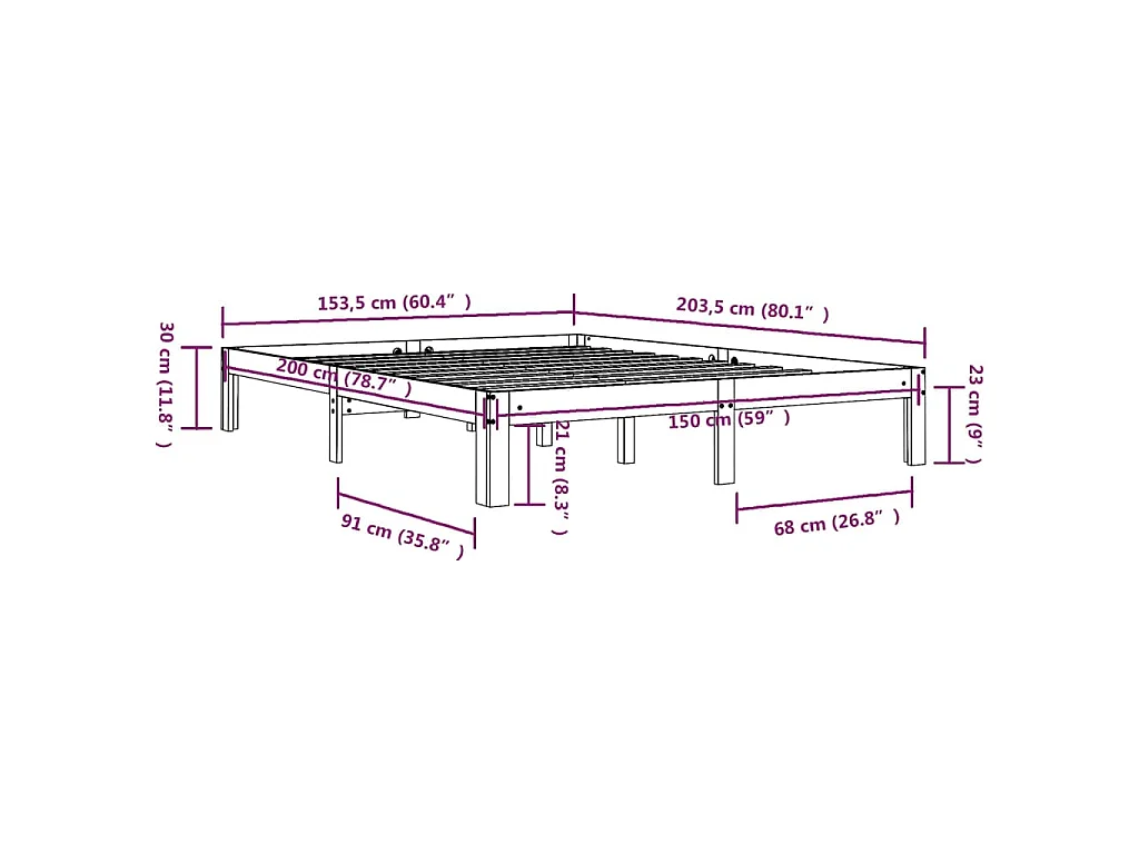 Cadre de lit sans matelas bois massif 150x200 cm