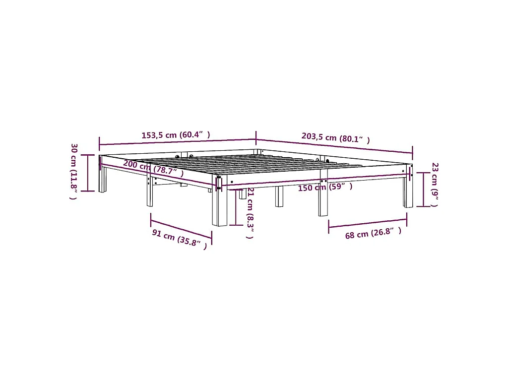 Estrutura de cama king 150x200 cm madeira maciça