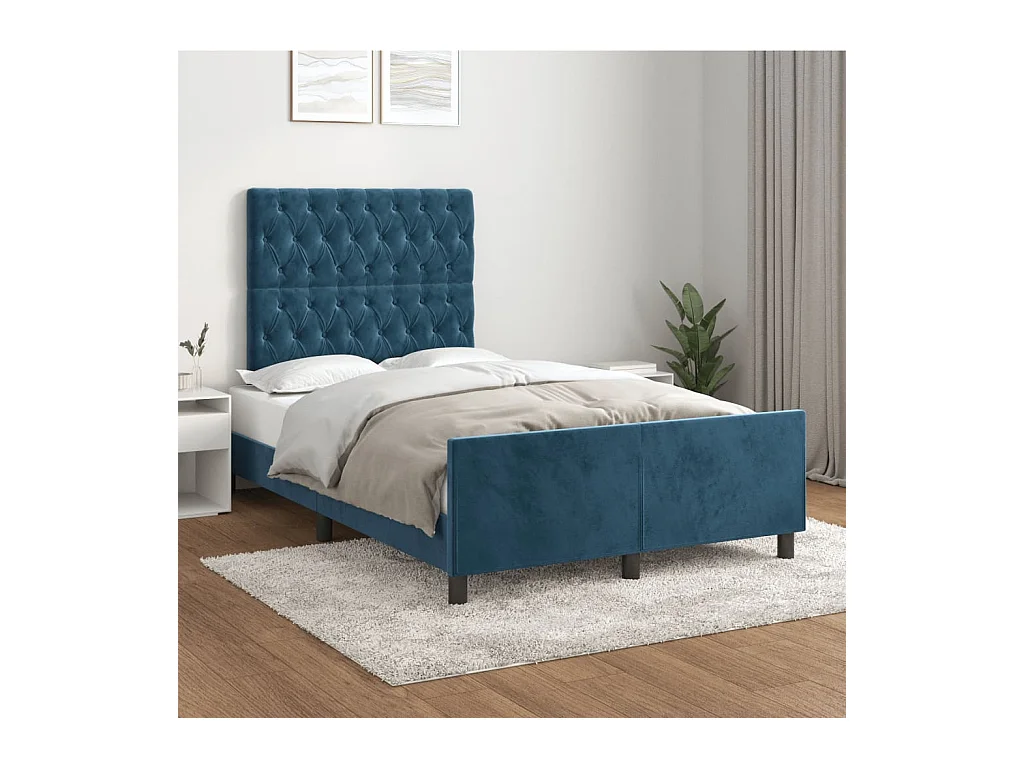 Cadre de lit sans matelas bleu foncé 120x200 cm velours