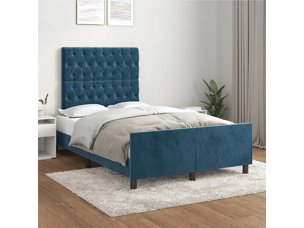 Estrutura de cama sem colchão 120x200 cm veludo azul