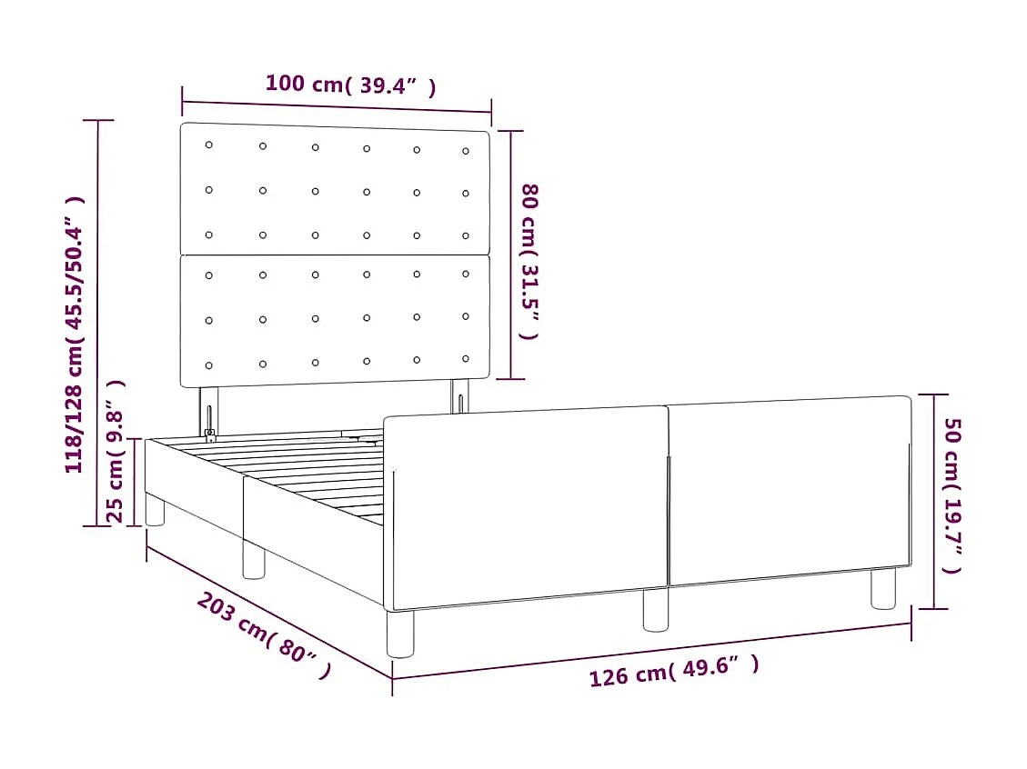 Cadre de lit sans matelas bleu foncé 120x200 cm velours