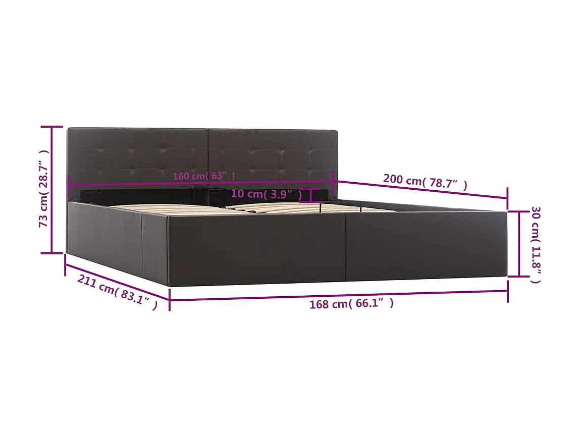Cadre de lit à rangement hydraulique Gris Similicuir 160x200 cm