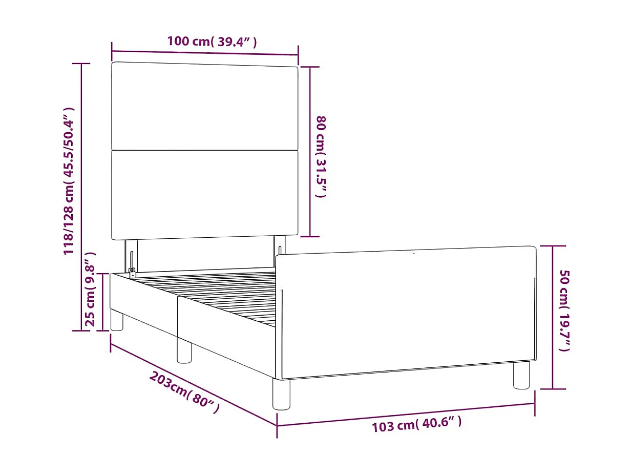 Cadre de lit sans matelas blanc 100x200 cm similicuir