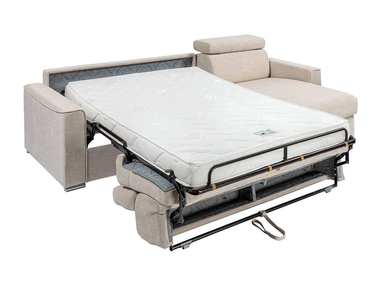 Vendbar hjørnesofa med ekspres-sovefunktion i beige stof - Soveplads 140 cm - Madras 14 cm - VIZIR