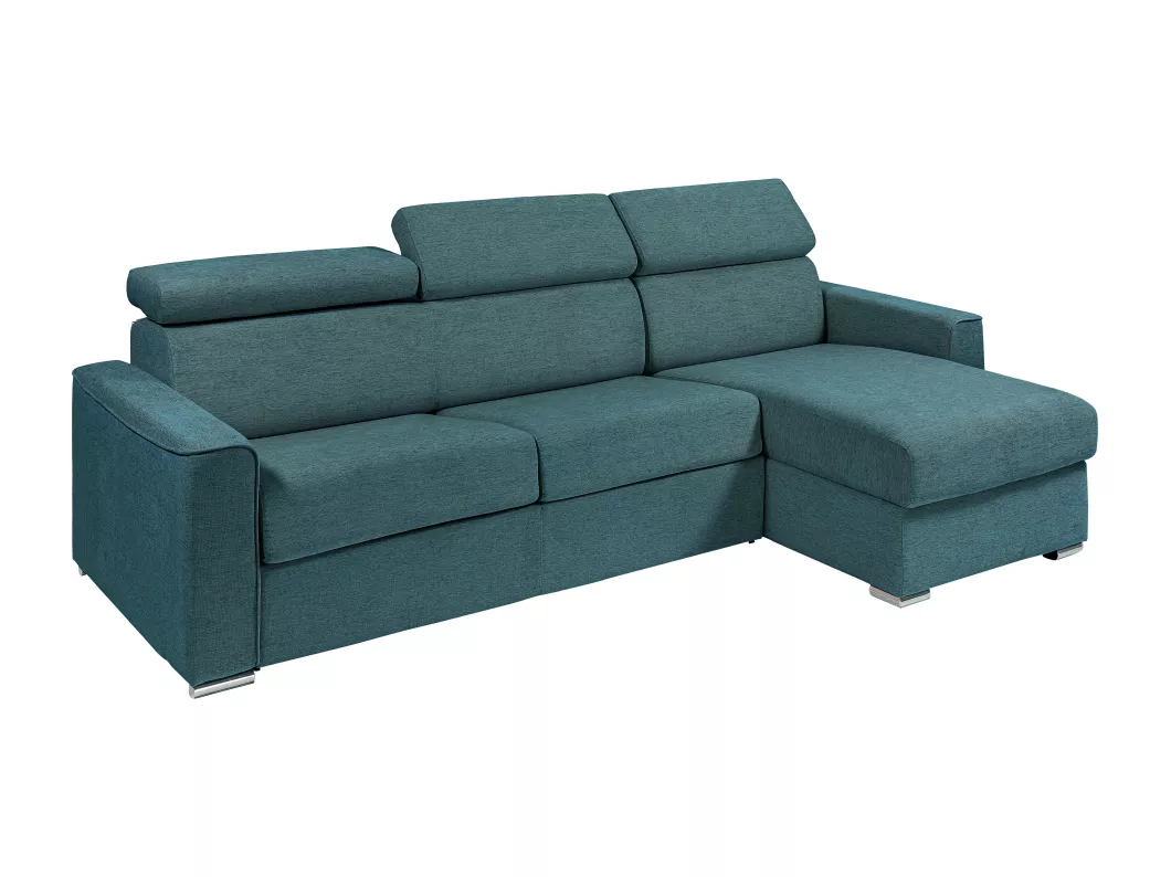 Kauf Unique Ecksofa mit Matratze - Ecke wechselbar - Stoff - Blau - Liegefläche mit Lattenrost mit breiten Latten 140 cm - Matratze 14 cm - VIZIR