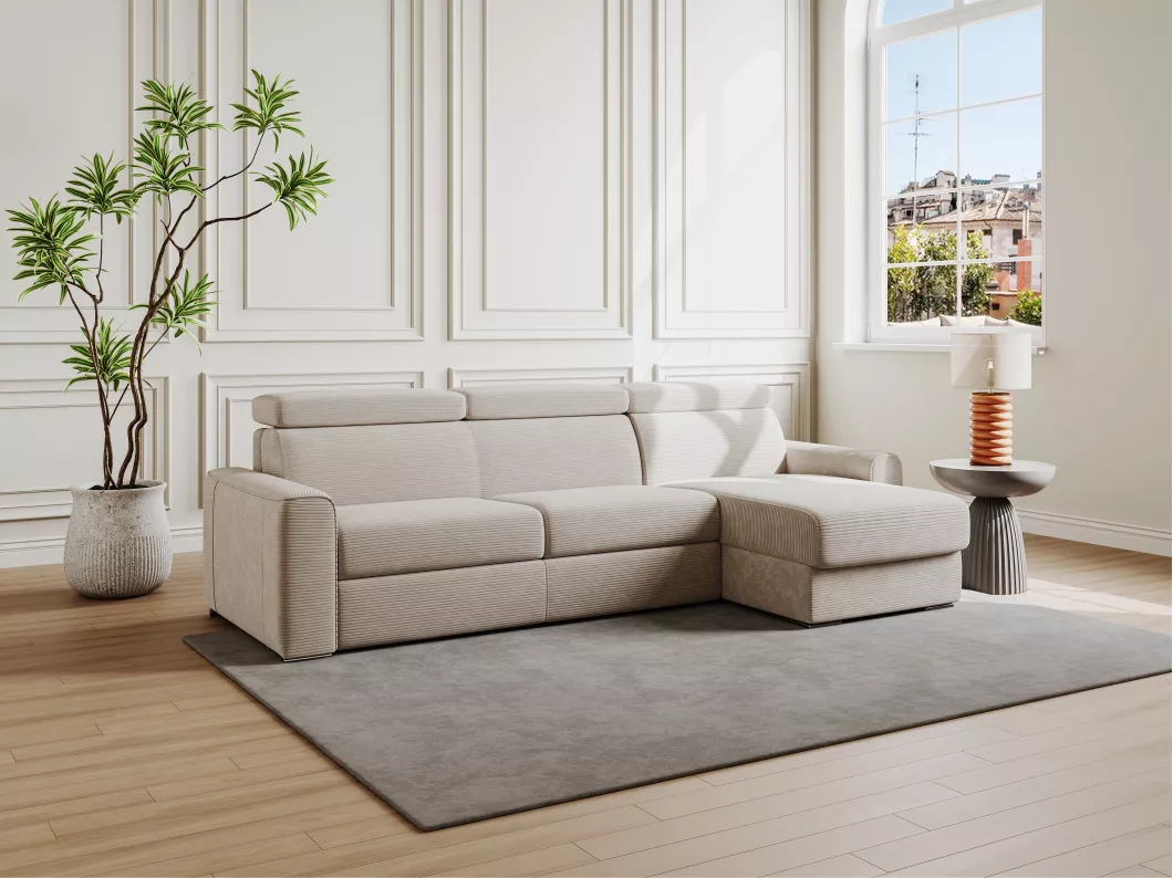 Kauf Unique Ecksofa mit Matratze - Ecke wechselbar - Cord - Beige - Liegefläche 140 cm - Matratze 14 cm - VIZIR