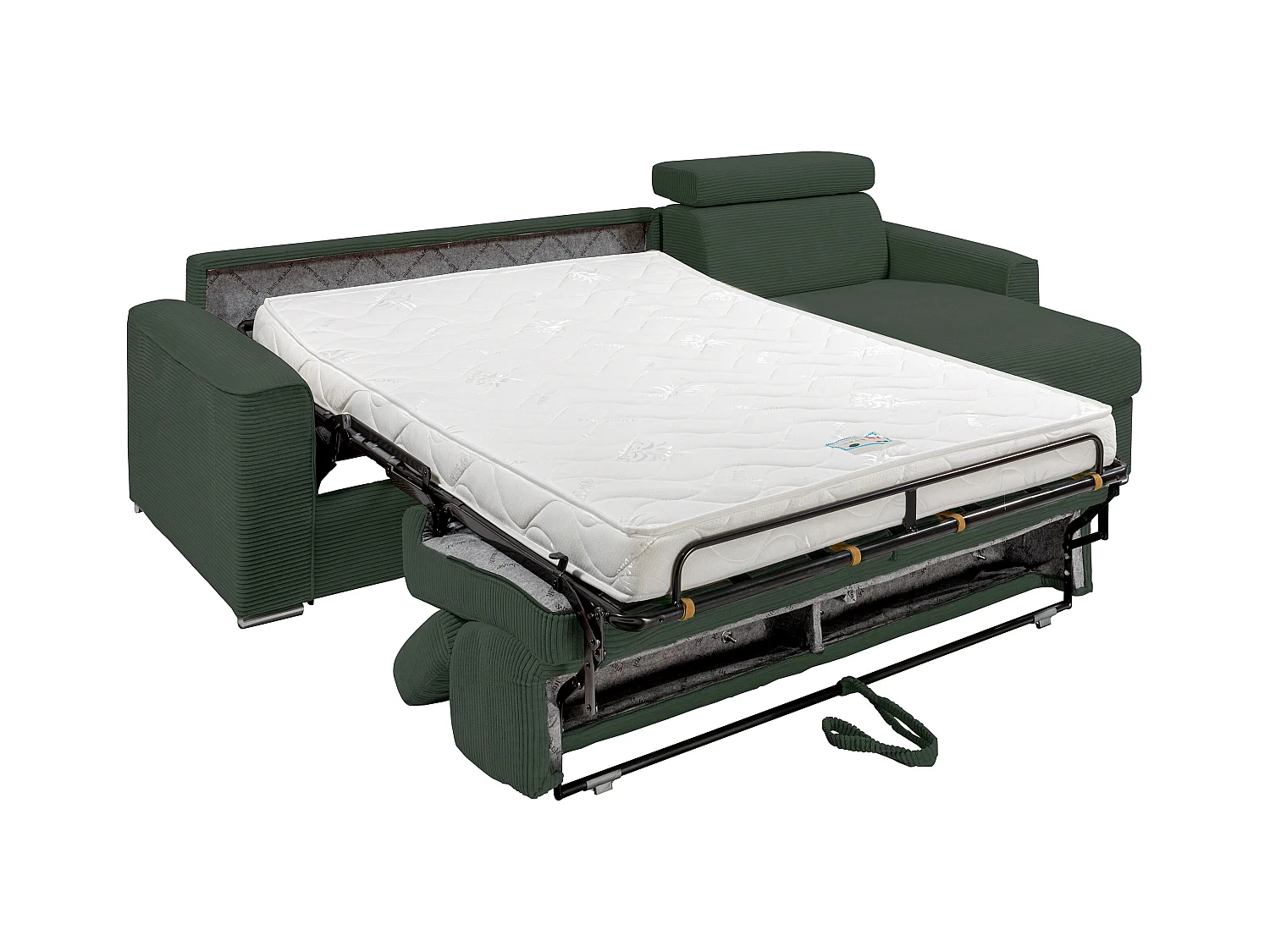 Ecksofa mit Matratze - Ecke wechselbar - Cord - Grün - Liegefläche mit Lattenrost mit breiten Latten 140 cm - Matratze 14 cm - VIZIR