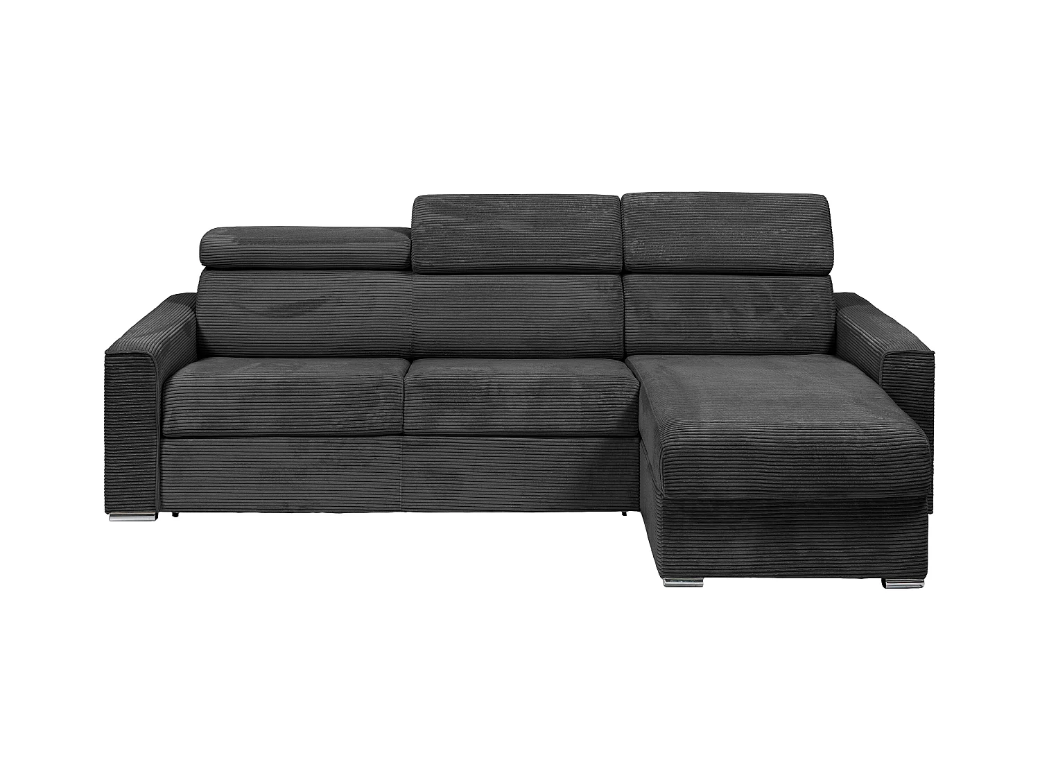 Canapé d'angle réversible convertible express en velours côtelé gris anthracite - Couchage à lattes larges 140 cm - Matelas 14 cm - VIZIR