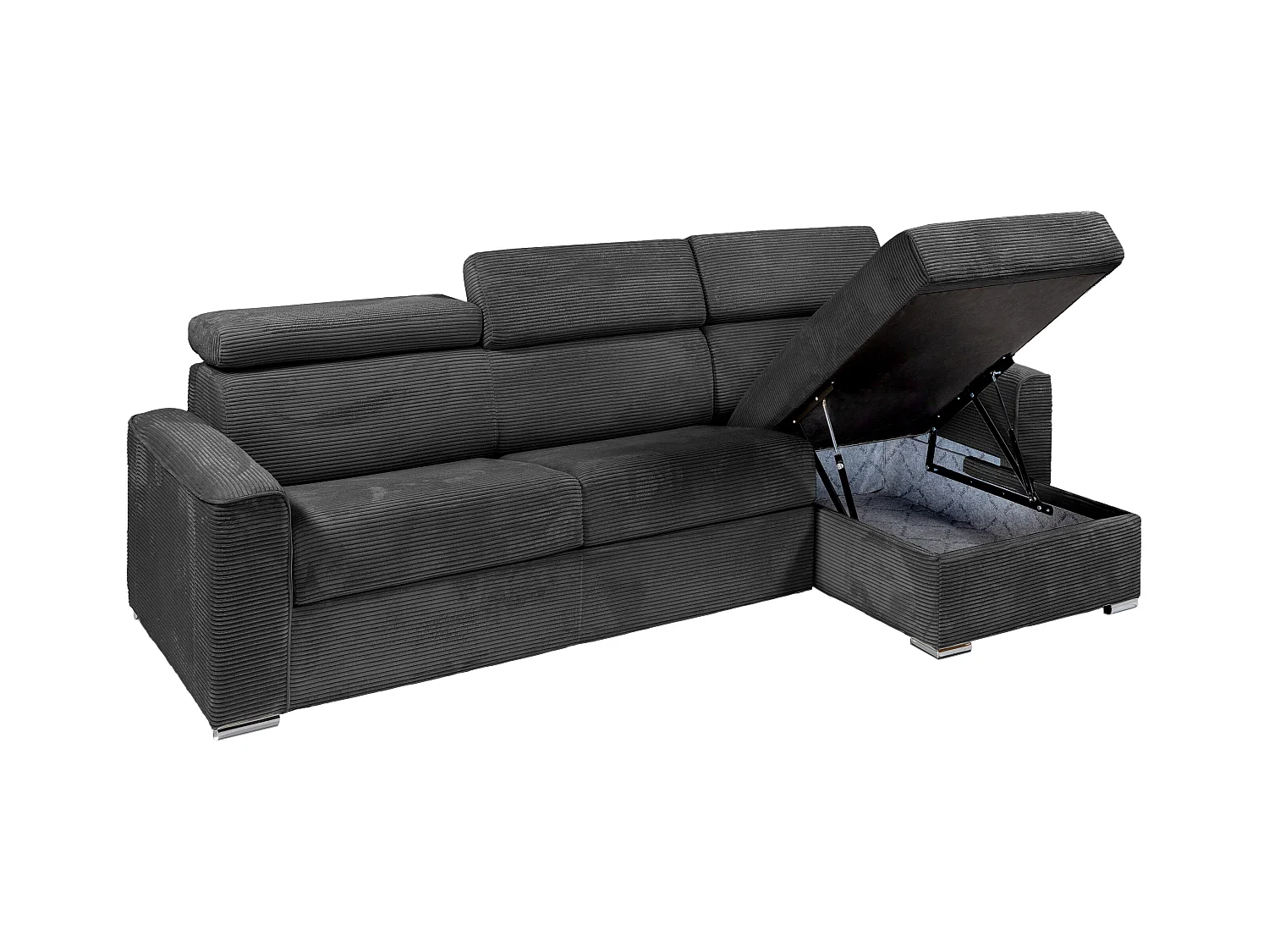 Canapé d'angle réversible convertible express en velours côtelé gris anthracite - Couchage à lattes larges 140 cm - Matelas 14 cm - VIZIR