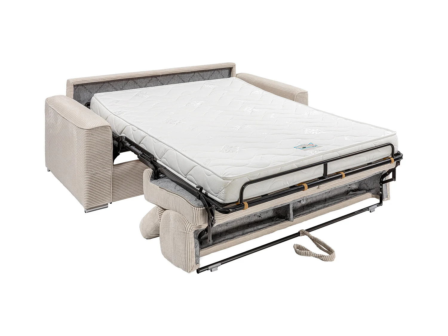 Canapé 3 places convertible express en velours côtelé beige - Couchage 140 cm - Matelas 14 cm - VIZIR